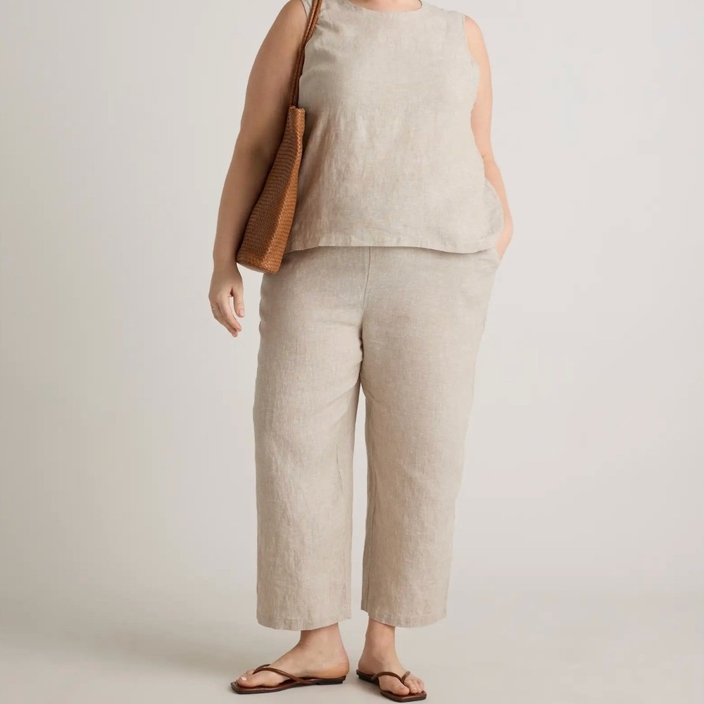 Quince Womens 2X 100% European Linen Pants Flax Pull On Elastic Waist Wide Leg